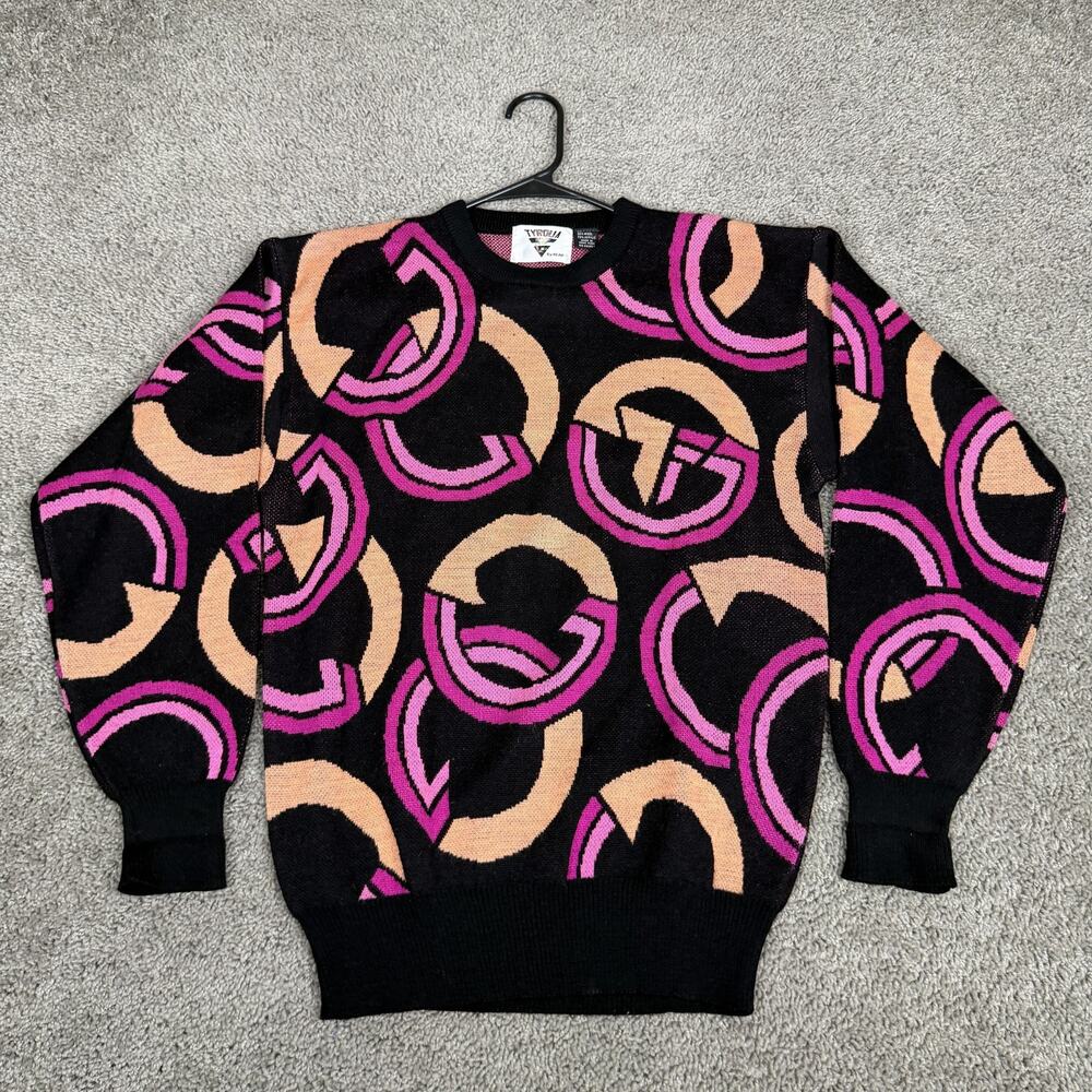 Vintage Tyrolia By HEAD Sweater Mens Medium Black Graphic Knit Pullover 80s